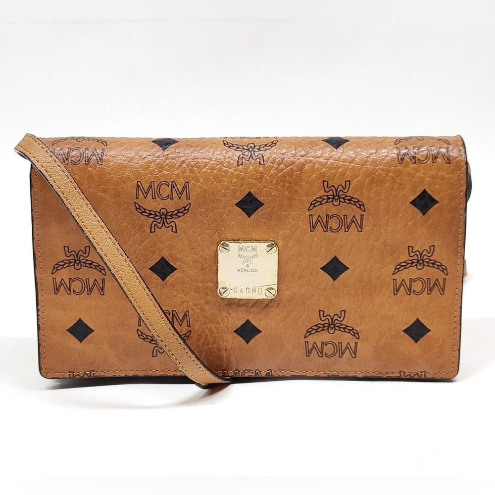 MCM Tan and Purple Crossbody Bag MCM Shoulder Bag  Brown Leather authentic